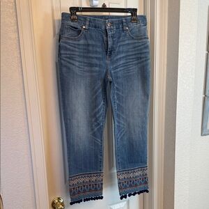 Blue Embroidered Hem Women’s Jeans